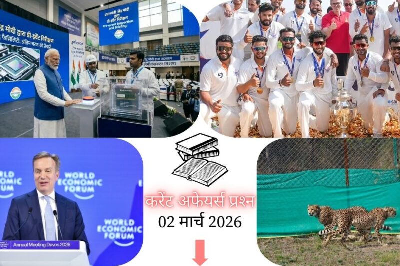 Current Affairs in Hindi 02 March 2026: WEF के अंतरिम CEO बने एलोइस ज़्विंगगी, जानें आज के टॉप 20 महत्वपूर्ण प्रश्न और उत्तर