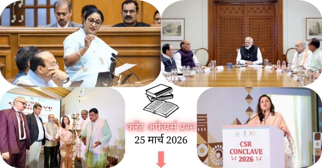 Current Affairs in Hindi 25 March 2026: CSR के माध्यम से आदिवासी सशक्तिकरण पर जोर, जनजातीय कार्य मंत्रालय का राष्ट्रीय सम्मेलन आयोजित, पढ़ें आज के टॉप 20 महत्वपूर्ण करेंट अफेयर्स प्रश्न-उत्तर